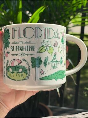 Starbucks Florida Sunshine State Mug - White with Green and Pink Accents